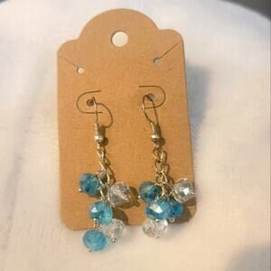 Handmade Blue and Clear Faceted Dangling Earrings
